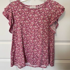 Pink Ditsy Floral Boutique Blouse Flutter Sleeves & Ruffles cottagecore coquette